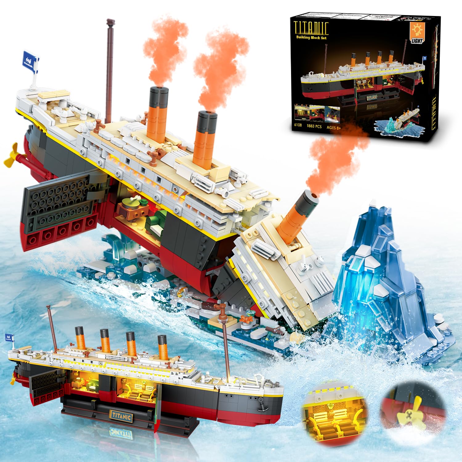 Science Olympiad - Titanic-Bauset mit LED – 2-in-1 Titanic-Schiff,
